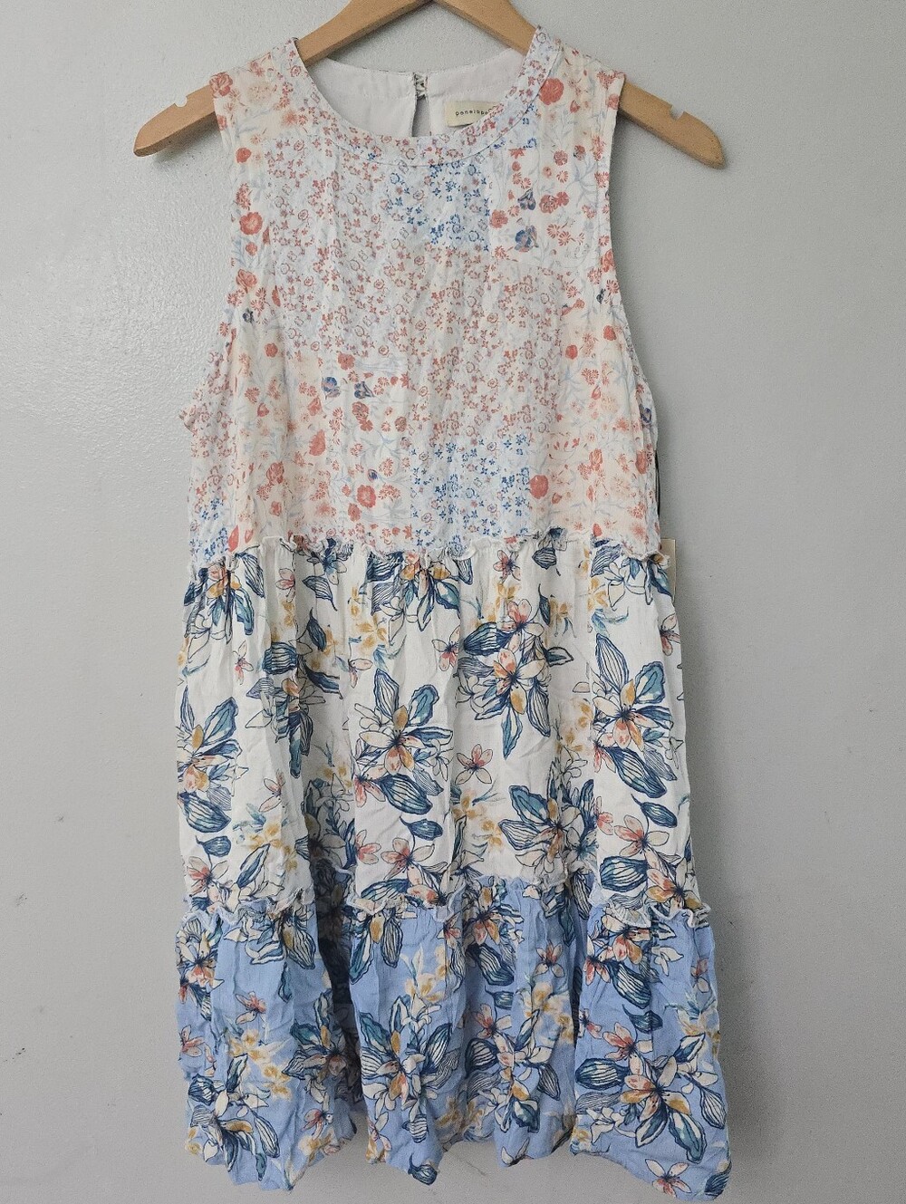 Penelope Rose Womens Floral Tiered Dress Boho Patchwork Sleeveless Size L